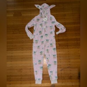 Munki munki hooded baby yoda star wars soft zip fleece 1 pc adult pajamas m new